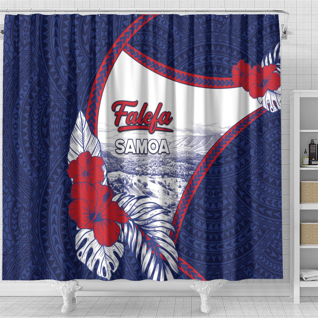 Falefa Samoa Village Shower Curtain Valley Polynesian Tribal Hibiscus Floral