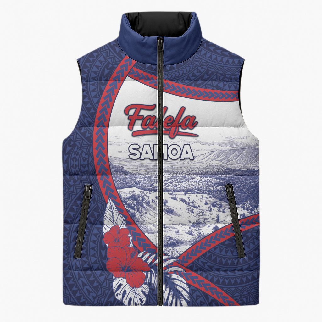 Personalised Falefa Samoa Village Sleeveless Puffer Jacket Valley Polynesian Tribal Hibiscus Floral