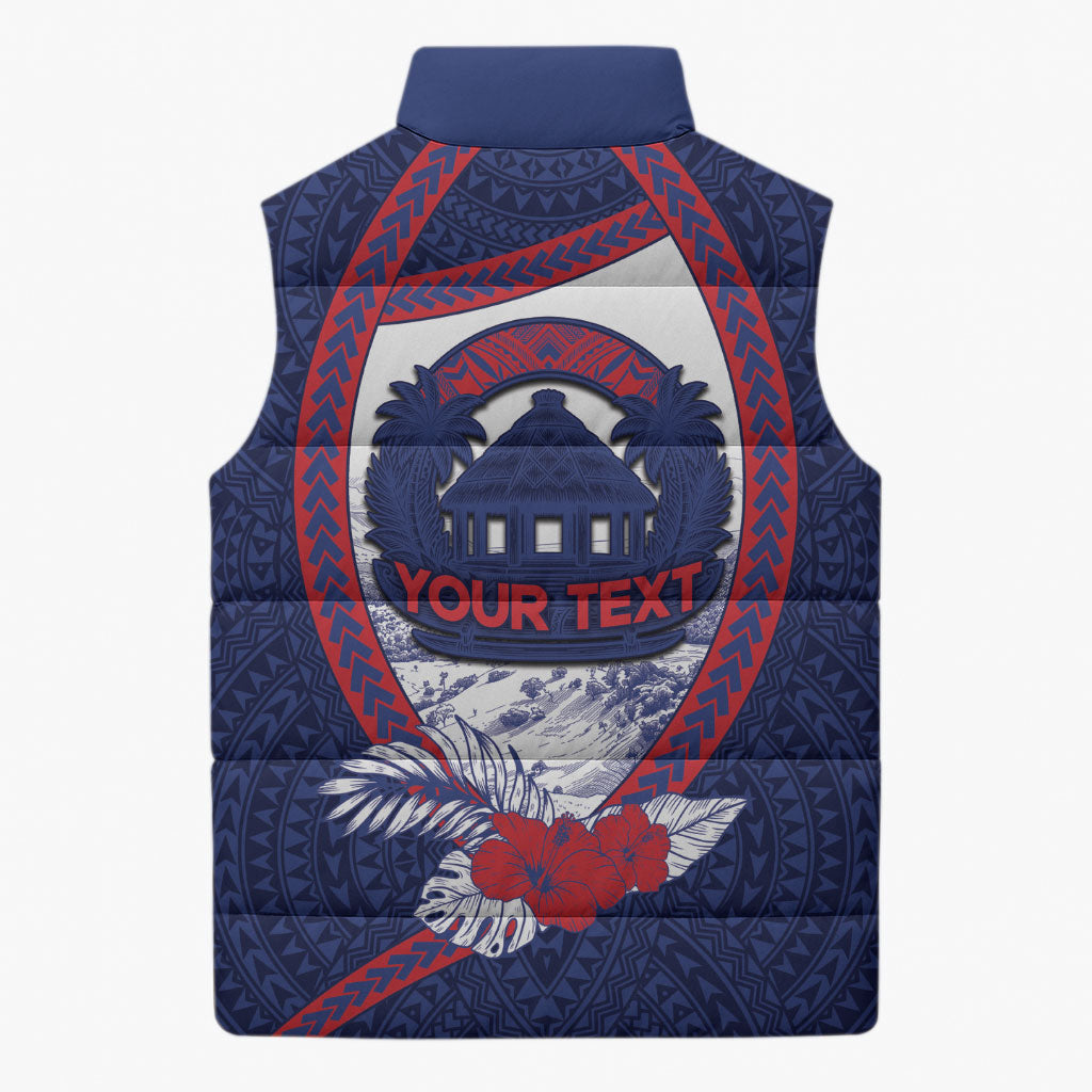 Personalised Falefa Samoa Village Sleeveless Puffer Jacket Valley Polynesian Tribal Hibiscus Floral