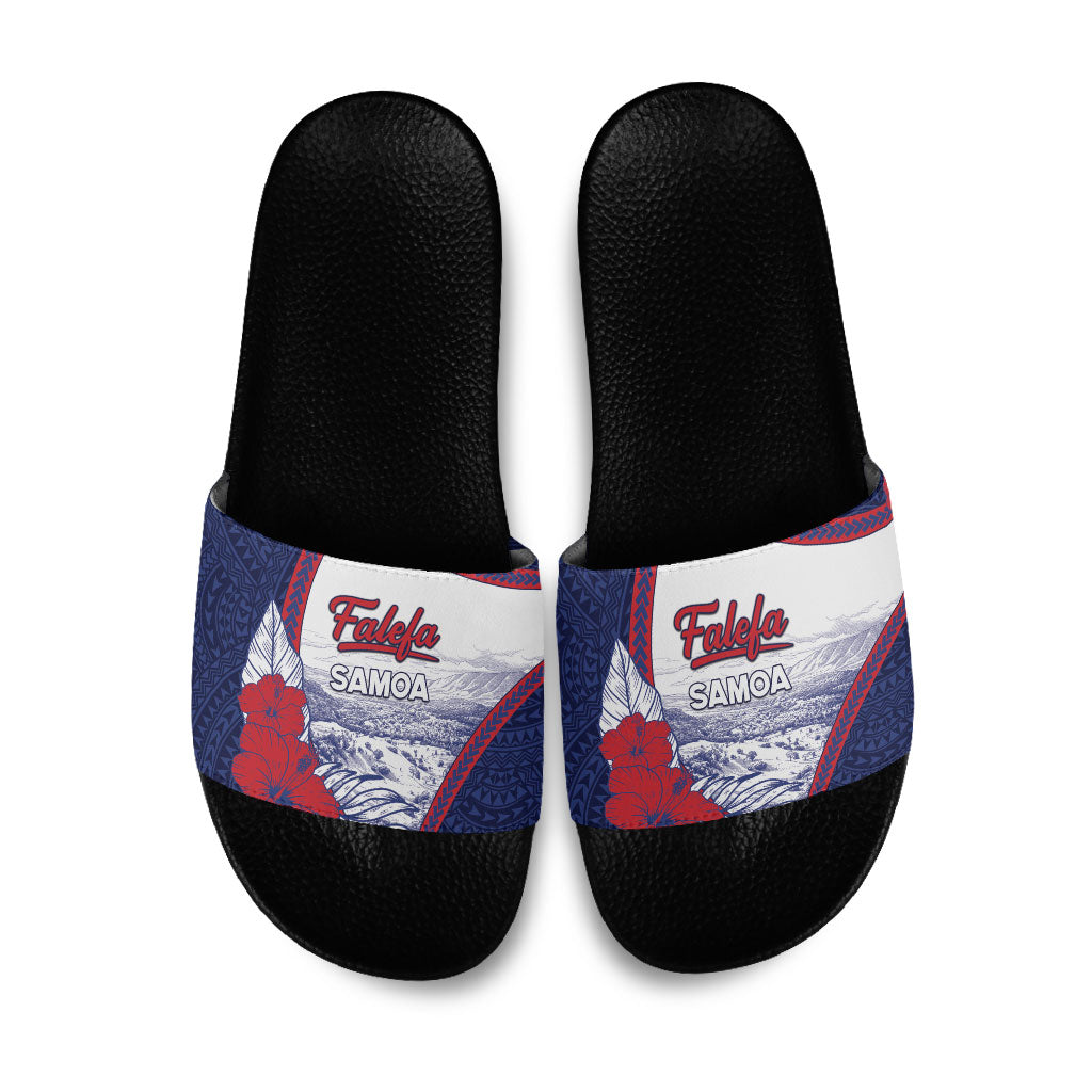 Falefa Samoa Village Slide Sandals Valley Polynesian Tribal Hibiscus Floral DT05 Navy - Polynesian Pride