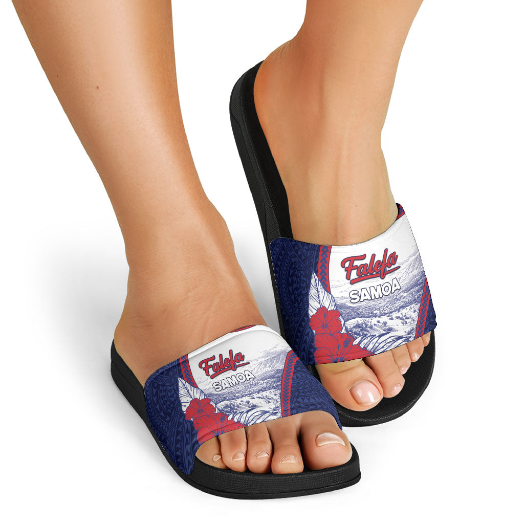 Falefa Samoa Village Slide Sandals Valley Polynesian Tribal Hibiscus Floral