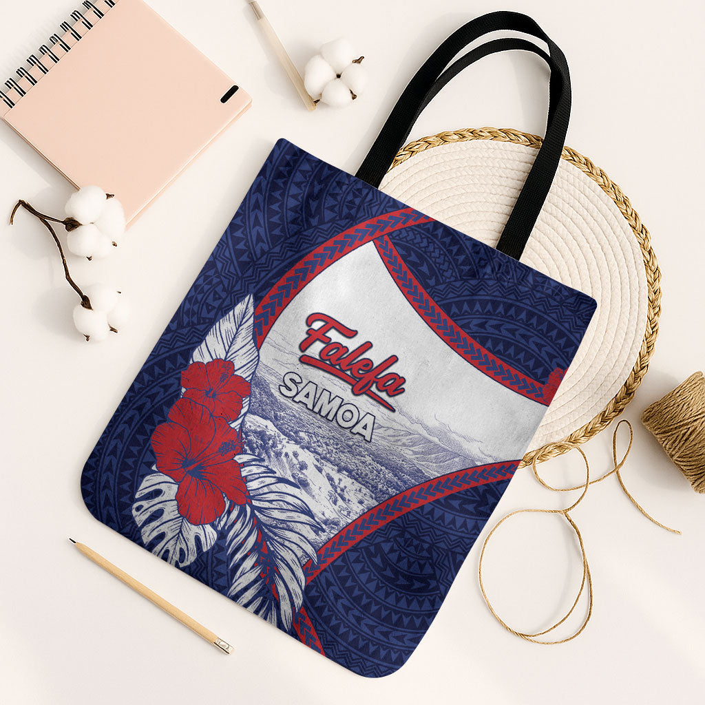 Falefa Samoa Village Tote Bag Valley Polynesian Tribal Hibiscus Floral