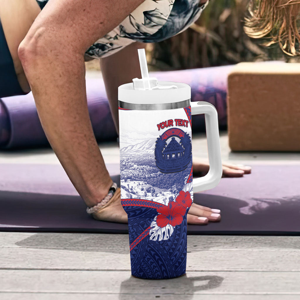 Personalised Falefa Samoa Village Tumbler With Handle Valley Polynesian Tribal Hibiscus Floral