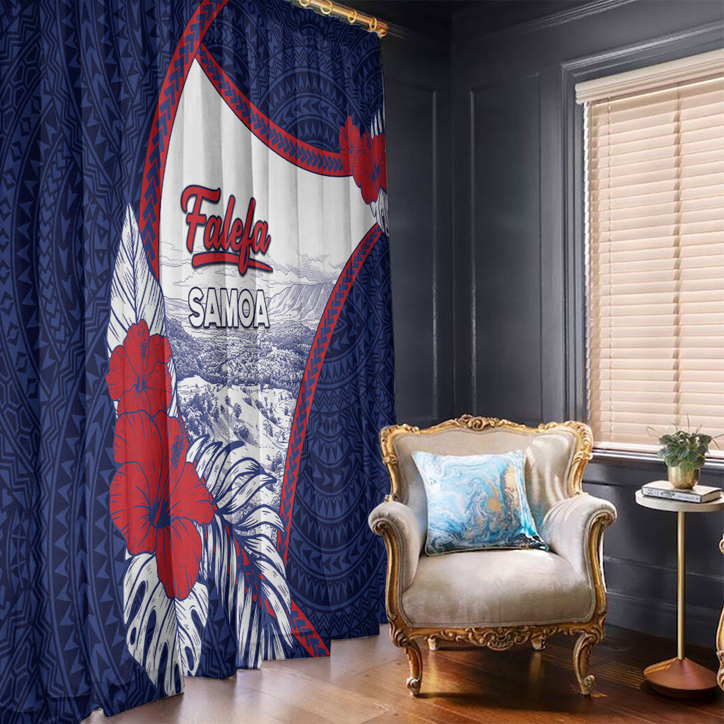 Falefa Samoa Village Window Curtain Valley Polynesian Tribal Hibiscus Floral