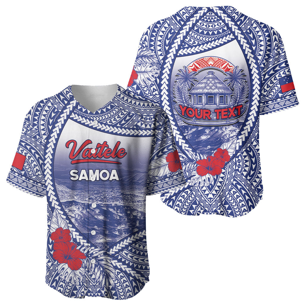 Personalised Vaitele Samoa Village Baseball Jersey Falefa Valley Polynesian Tribal Hibiscus Floral