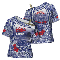Personalised Vaitele Samoa Village Cross Shoulder Shirt Falefa Valley Polynesian Tribal Hibiscus Floral