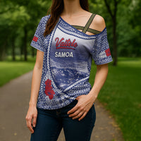 Personalised Vaitele Samoa Village Cross Shoulder Shirt Falefa Valley Polynesian Tribal Hibiscus Floral