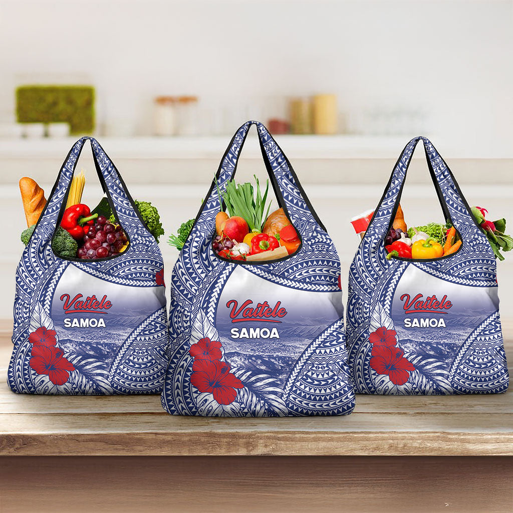Vaitele Samoa Village Grocery Bag Falefa Valley Polynesian Tribal Hibiscus Floral