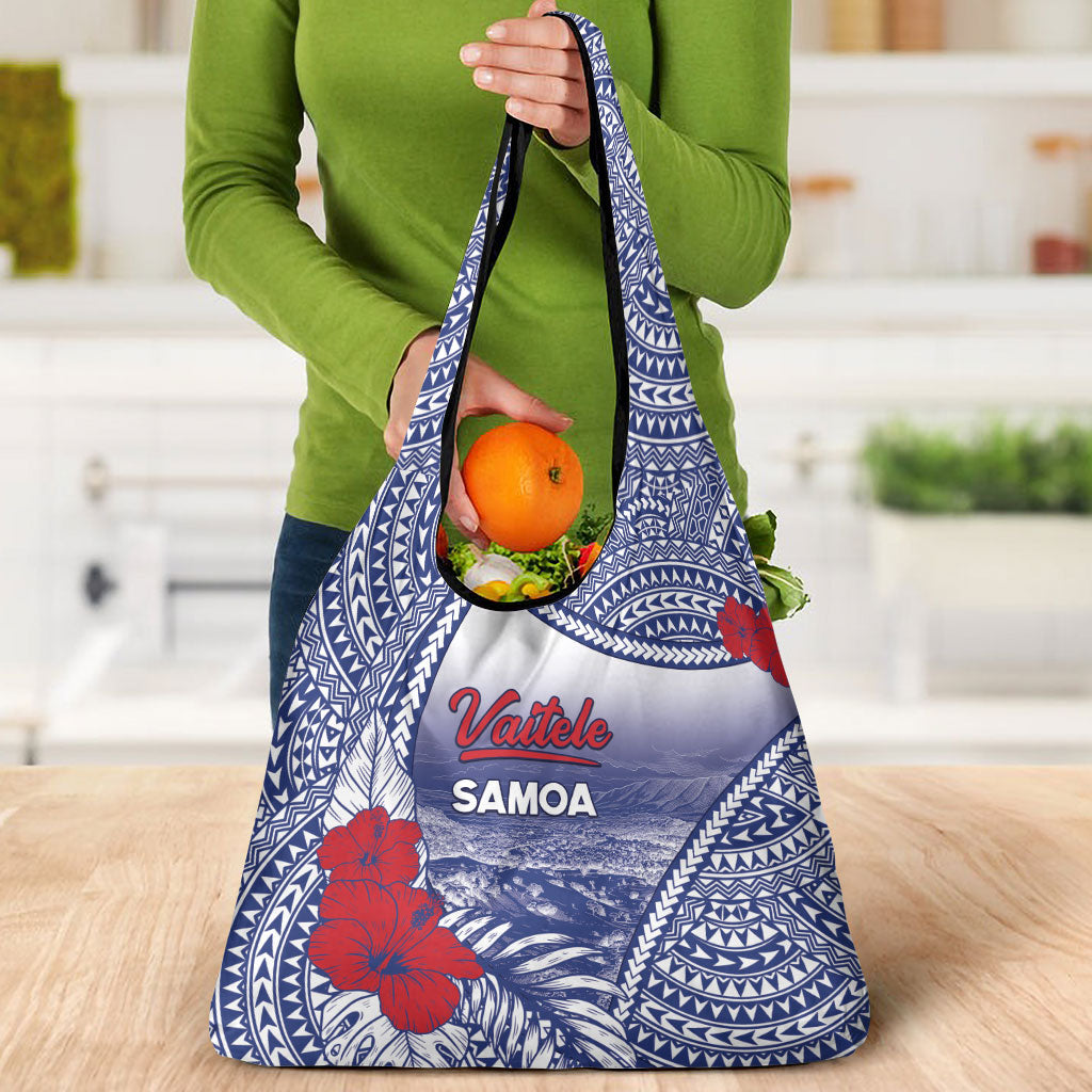 Vaitele Samoa Village Grocery Bag Falefa Valley Polynesian Tribal Hibiscus Floral