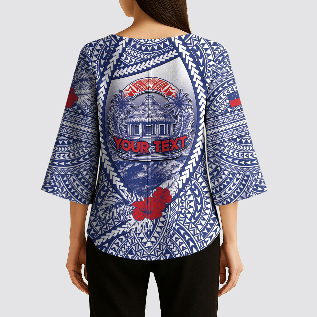 Personalised Vaitele Samoa Village Kimono Sleeve Blouse Falefa Valley Polynesian Tribal Hibiscus Floral