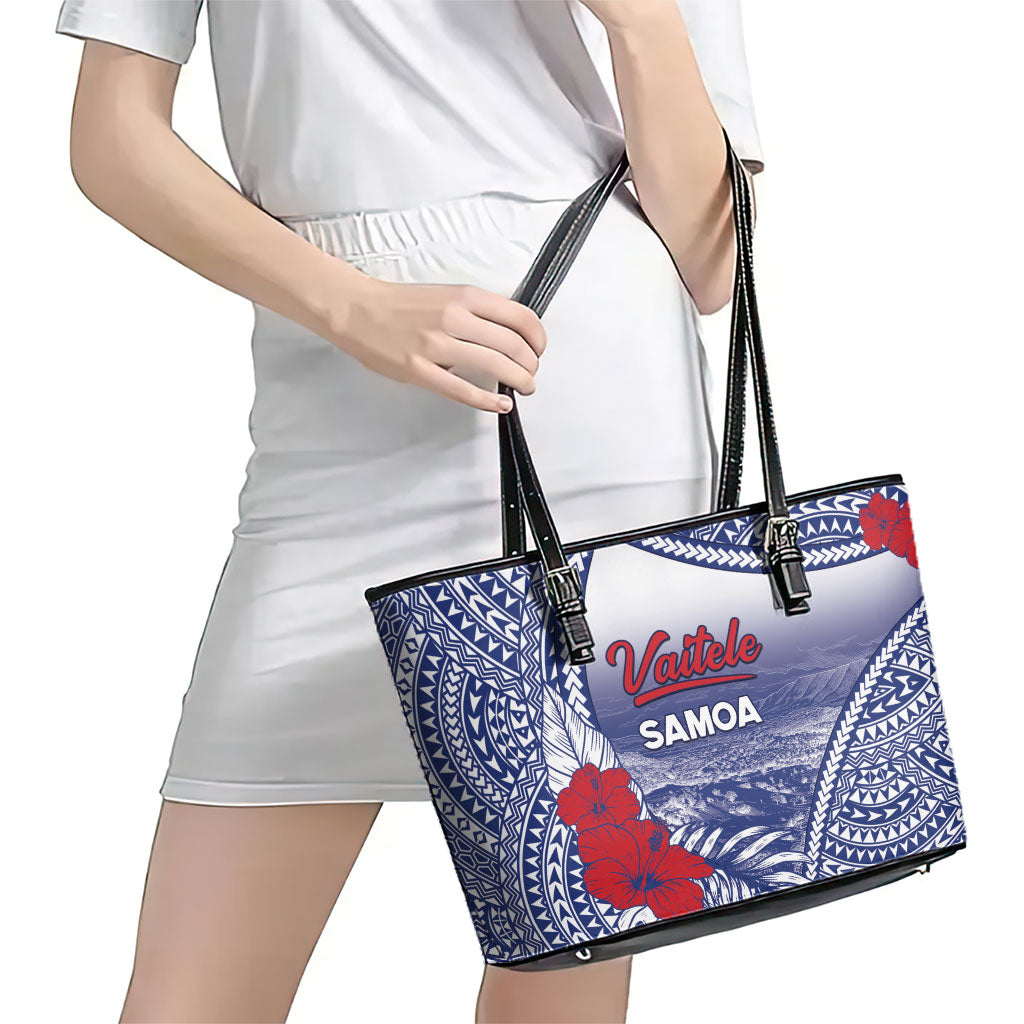 Vaitele Samoa Village Leather Tote Bag Falefa Valley Polynesian Tribal Hibiscus Floral