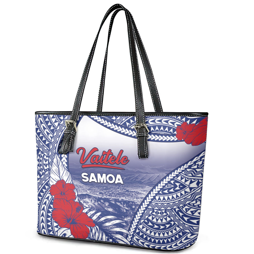 Vaitele Samoa Village Leather Tote Bag Falefa Valley Polynesian Tribal Hibiscus Floral