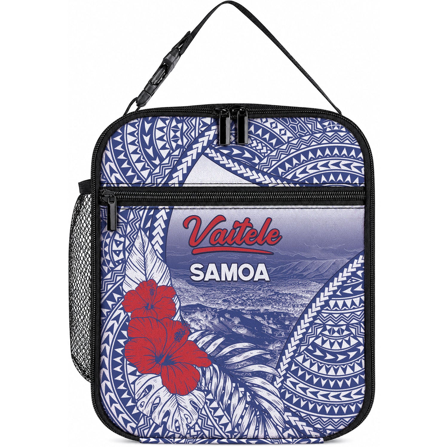 Vaitele Samoa Village Lunch Bag Falefa Valley Polynesian Tribal Hibiscus Floral DT05 10.2 × 8.3 × 4.3 inch White - Polynesian Pride
