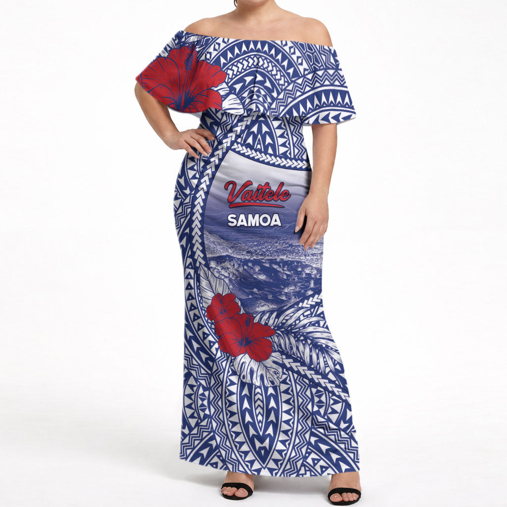 Personalised Vaitele Samoa Village Off Shoulder Maxi Dress Falefa Valley Polynesian Tribal Hibiscus Floral