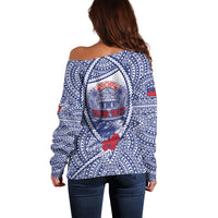Personalised Vaitele Samoa Village Off Shoulder Sweater Falefa Valley Polynesian Tribal Hibiscus Floral