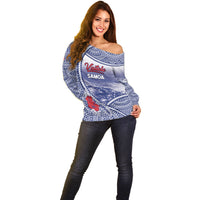 Personalised Vaitele Samoa Village Off Shoulder Sweater Falefa Valley Polynesian Tribal Hibiscus Floral