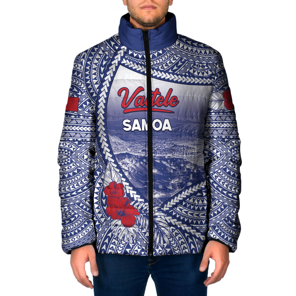 Personalised Vaitele Samoa Village Padded Jacket Falefa Valley Polynesian Tribal Hibiscus Floral DT05 Men White - Polynesian Pride