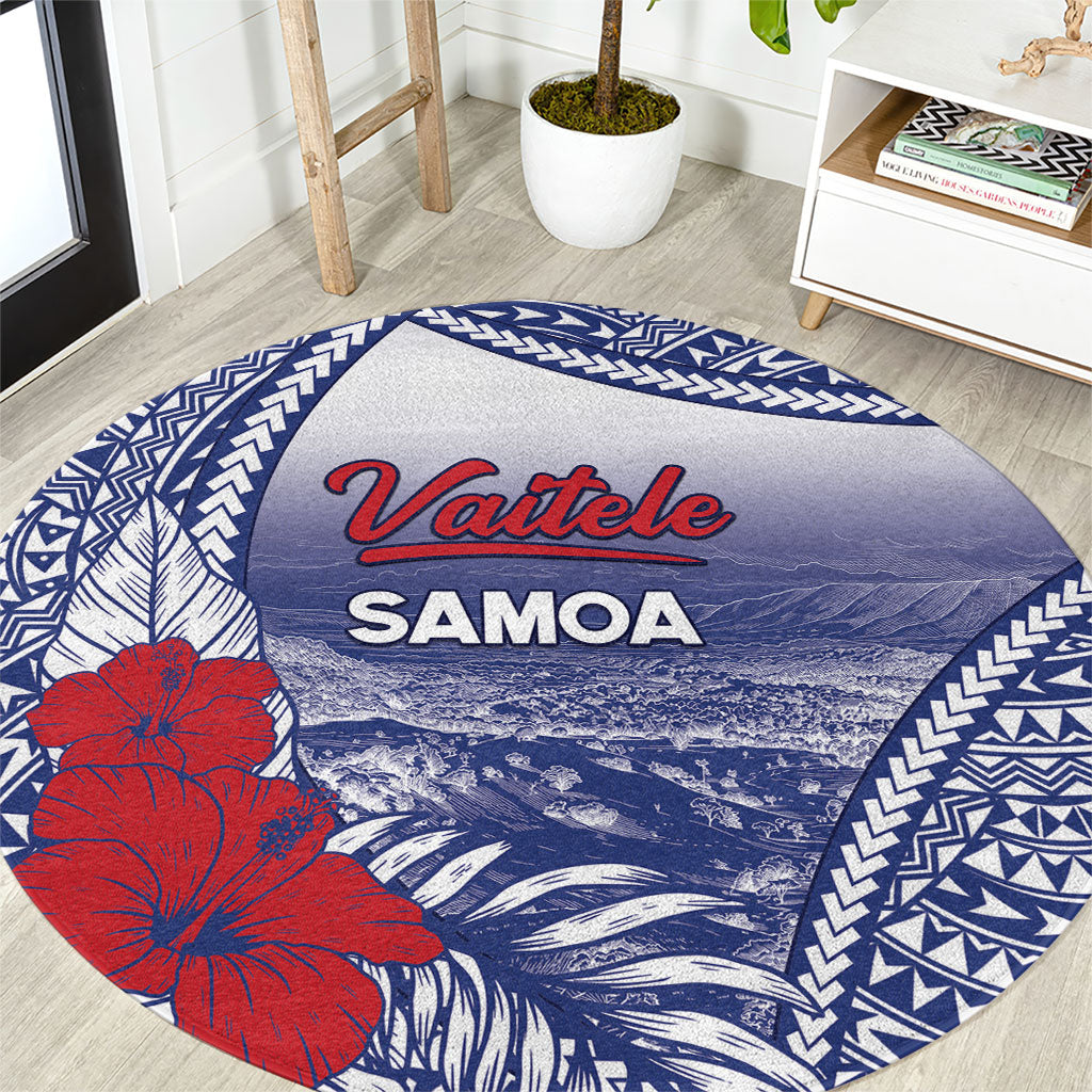 Vaitele Samoa Village Round Carpet Falefa Valley Polynesian Tribal Hibiscus Floral
