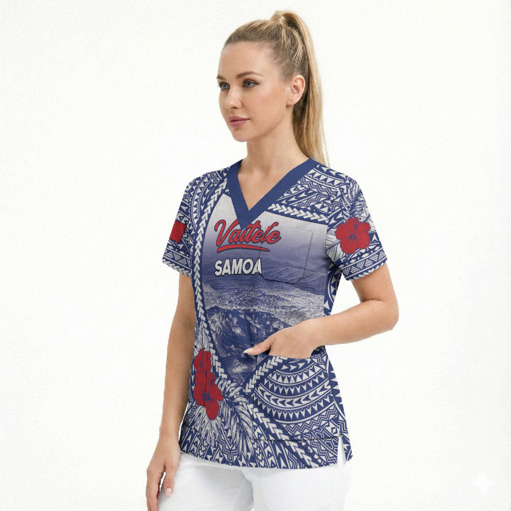 Personalised Vaitele Samoa Village Scrub Top Falefa Valley Polynesian Tribal Hibiscus Floral