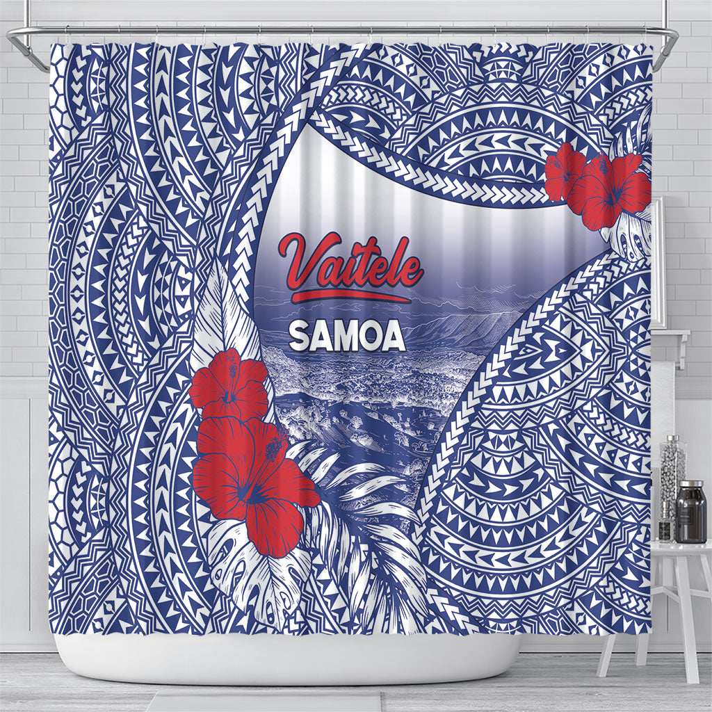 Vaitele Samoa Village Shower Curtain Falefa Valley Polynesian Tribal Hibiscus Floral