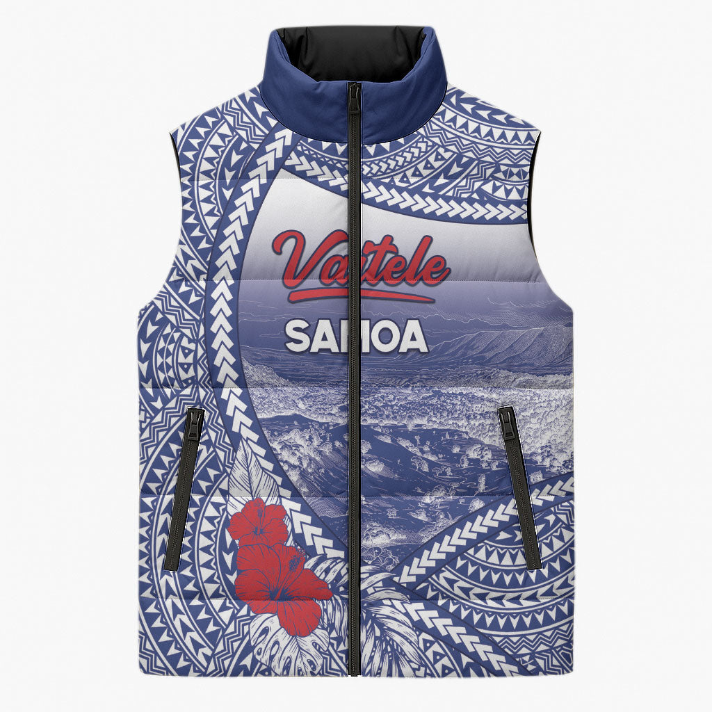 Personalised Vaitele Samoa Village Sleeveless Puffer Jacket Falefa Valley Polynesian Tribal Hibiscus Floral