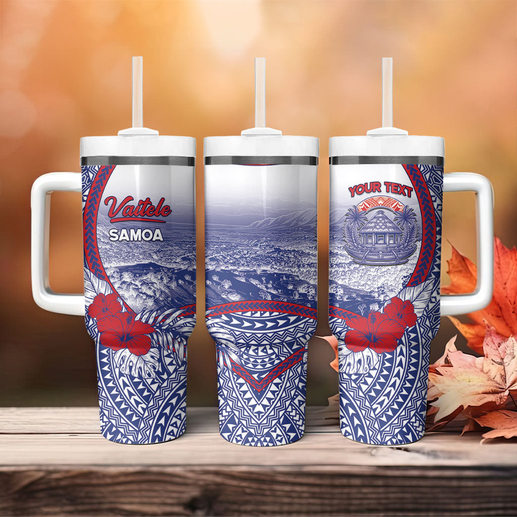 Personalised Vaitele Samoa Village Tumbler With Handle Falefa Valley Polynesian Tribal Hibiscus Floral