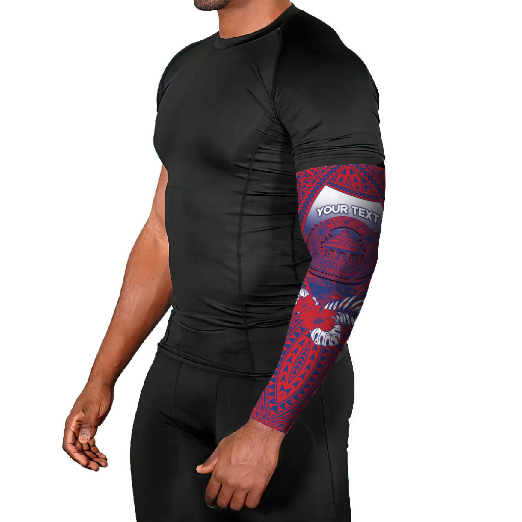Personalised Faleula Samoa Village Arm Sleeves Falefa Valley Polynesian Tribal Hibiscus Floral
