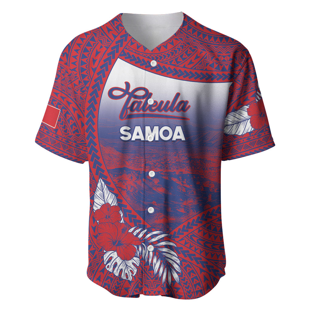 Personalised Faleula Samoa Village Baseball Jersey Falefa Valley Polynesian Tribal Hibiscus Floral