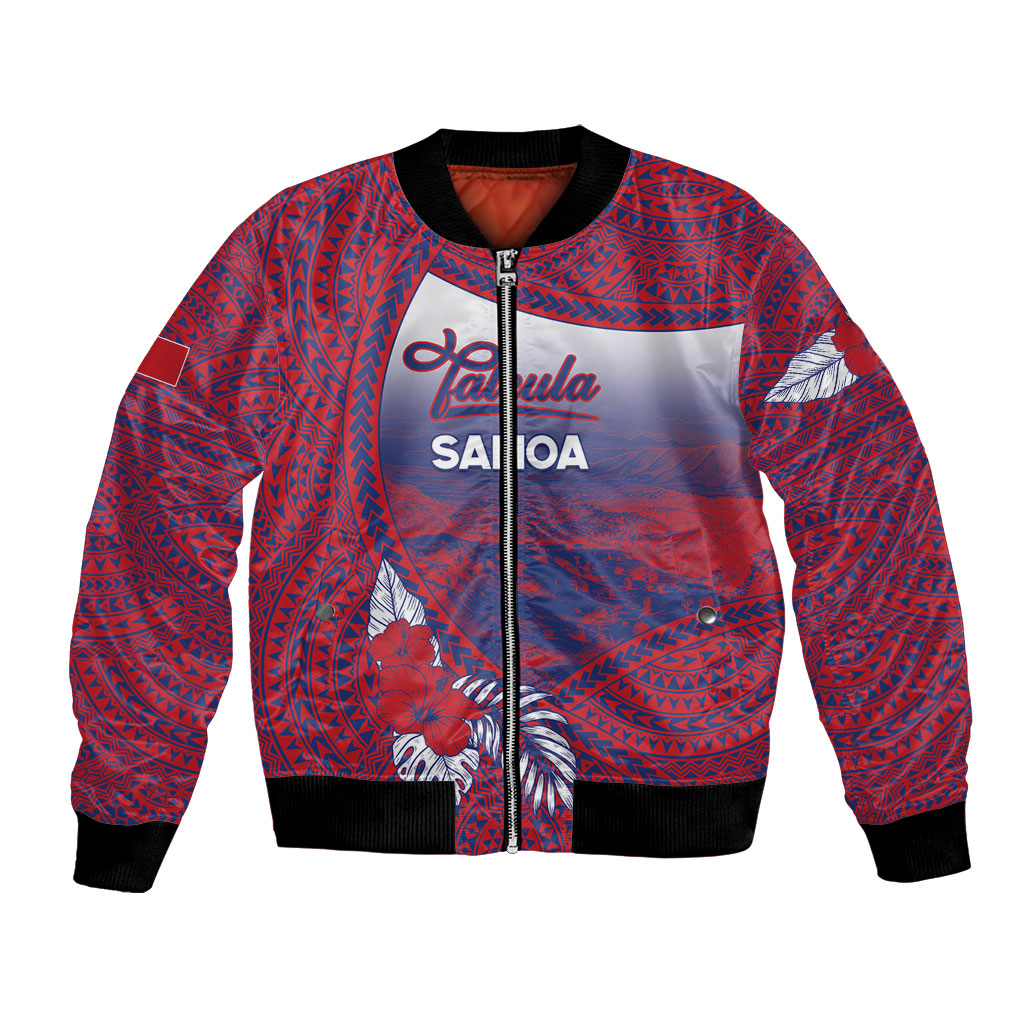 Personalised Faleula Samoa Village Bomber Jacket Falefa Valley Polynesian Tribal Hibiscus Floral