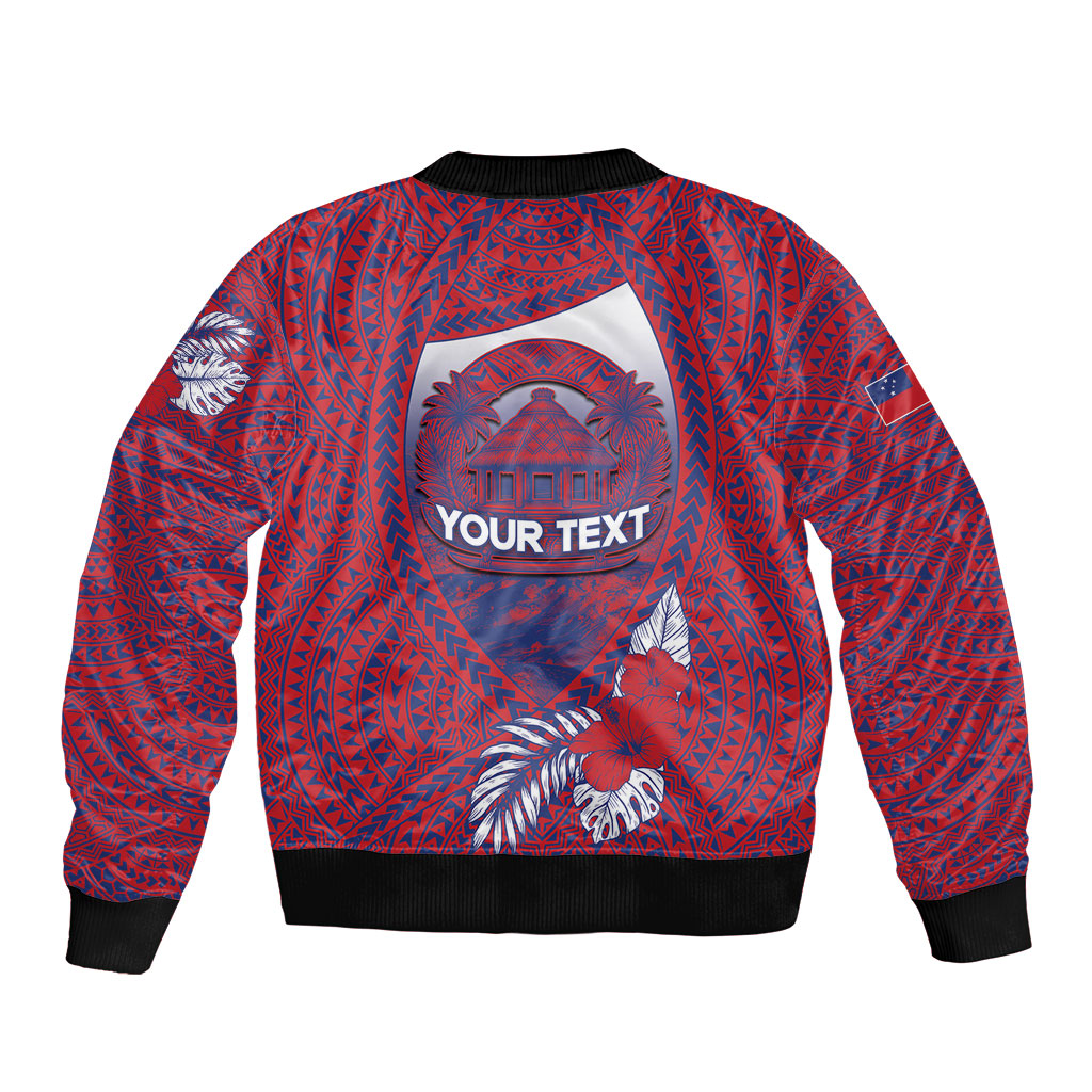 Personalised Faleula Samoa Village Bomber Jacket Falefa Valley Polynesian Tribal Hibiscus Floral