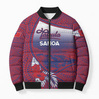 Personalised Faleula Samoa Village Bomber Puffer Jacket Falefa Valley Polynesian Tribal Hibiscus Floral