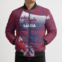 Personalised Faleula Samoa Village Bomber Puffer Jacket Falefa Valley Polynesian Tribal Hibiscus Floral