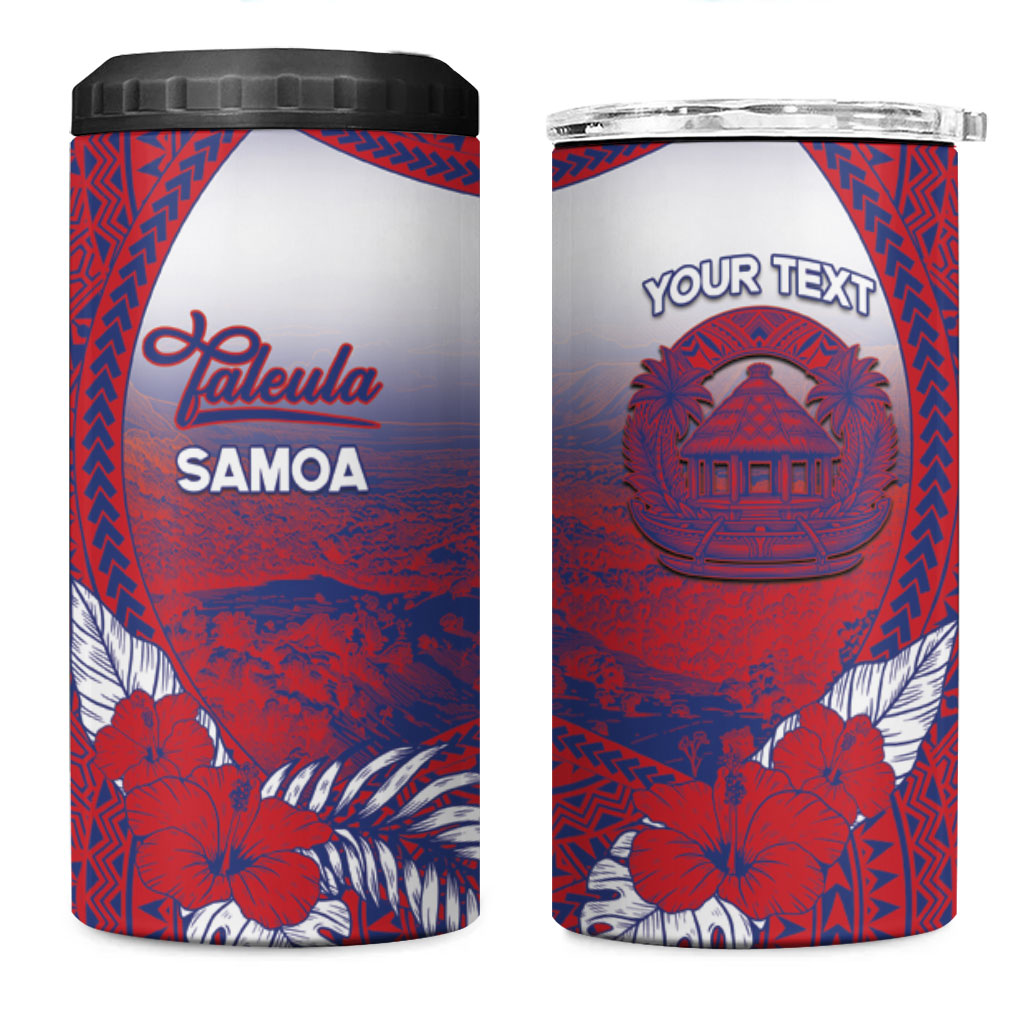 Personalised Faleula Samoa Village 4 in 1 Can Cooler Tumbler Falefa Valley Polynesian Tribal Hibiscus Floral
