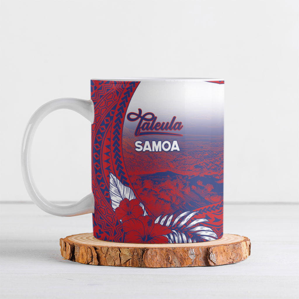 Personalised Faleula Samoa Village Ceramic Mug Falefa Valley Polynesian Tribal Hibiscus Floral