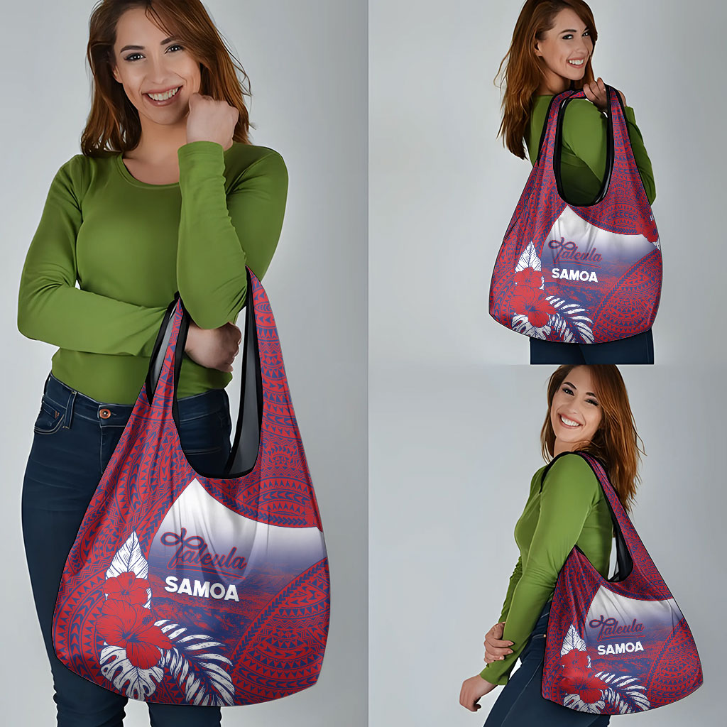 Faleula Samoa Village Grocery Bag Falefa Valley Polynesian Tribal Hibiscus Floral