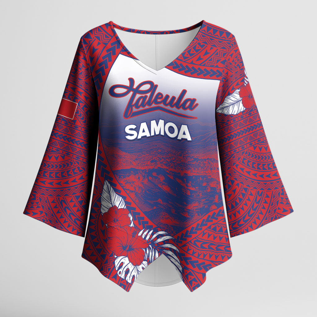 Personalised Faleula Samoa Village Kimono Sleeve Blouse Falefa Valley Polynesian Tribal Hibiscus Floral
