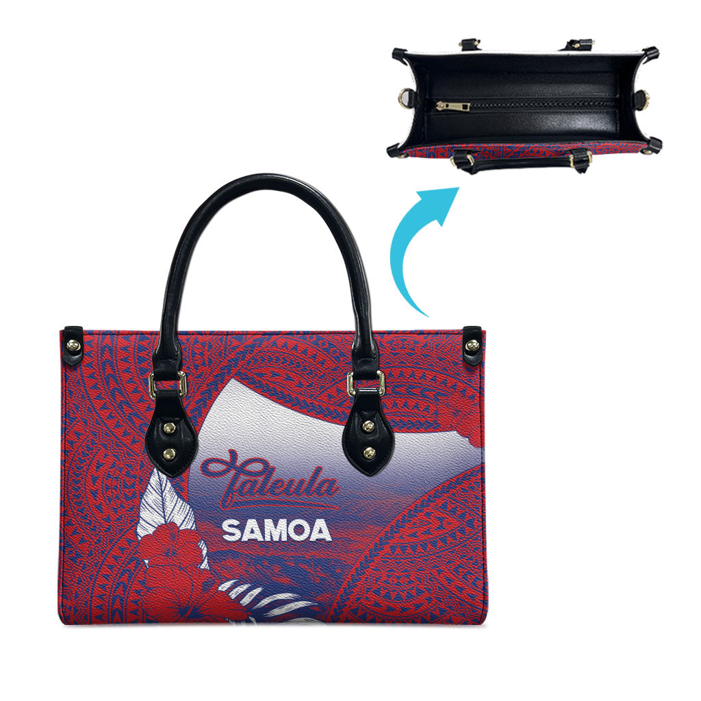 Faleula Samoa Village Leather Bag Falefa Valley Polynesian Tribal Hibiscus Floral