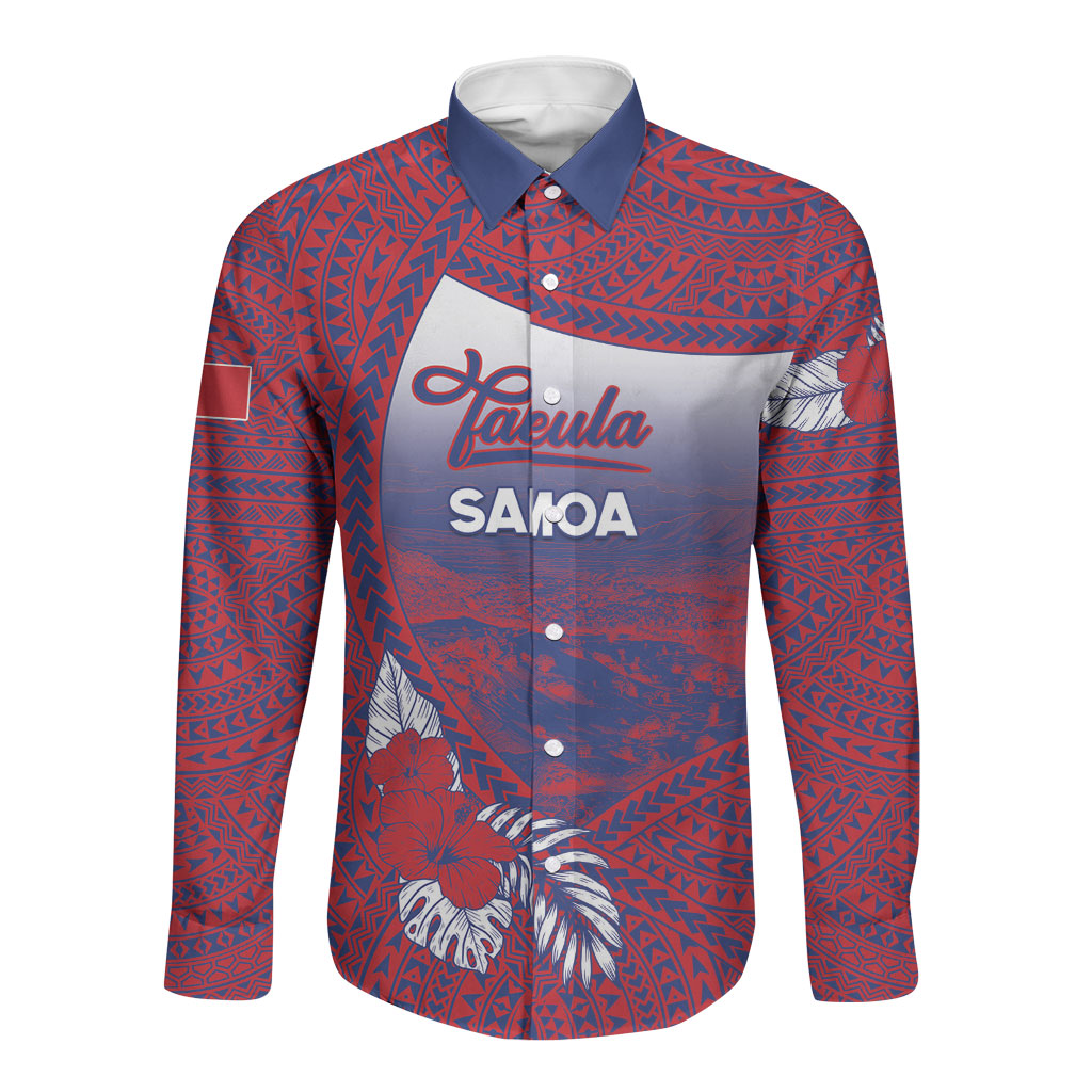 Personalised Faleula Samoa Village Long Sleeve Button Shirt Falefa Valley Polynesian Tribal Hibiscus Floral DT05 Unisex Red - Polynesian Pride
