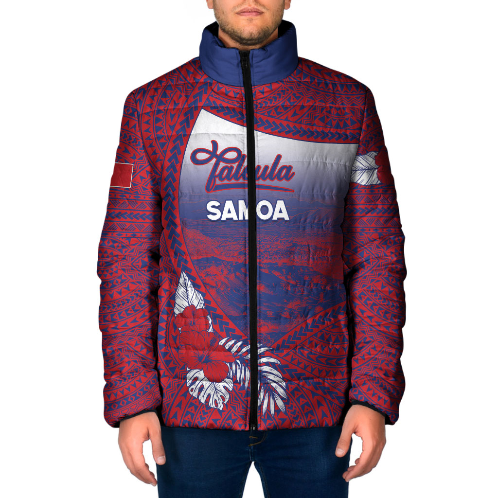 Personalised Faleula Samoa Village Padded Jacket Falefa Valley Polynesian Tribal Hibiscus Floral DT05 Men Red - Polynesian Pride