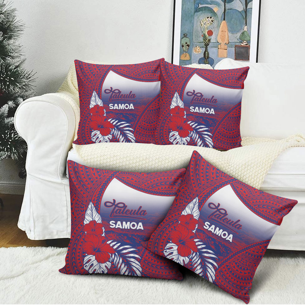 Faleula Samoa Village Pillow Cover Falefa Valley Polynesian Tribal Hibiscus Floral