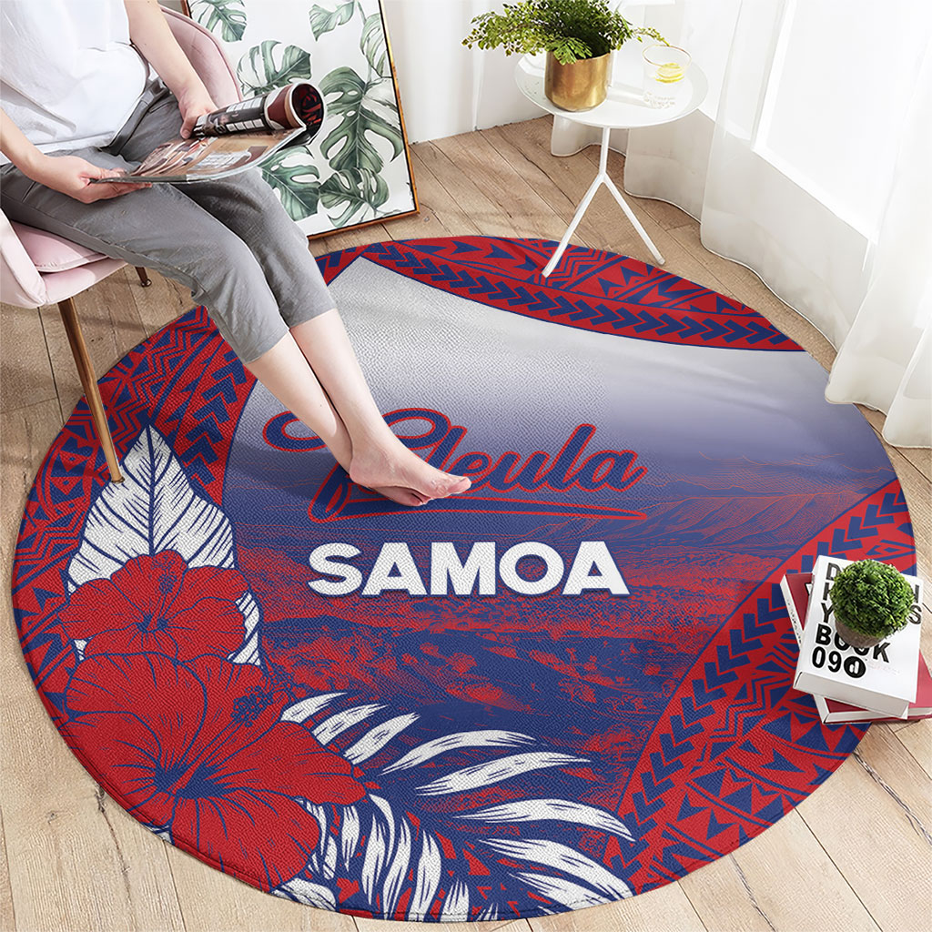 Faleula Samoa Village Round Carpet Falefa Valley Polynesian Tribal Hibiscus Floral