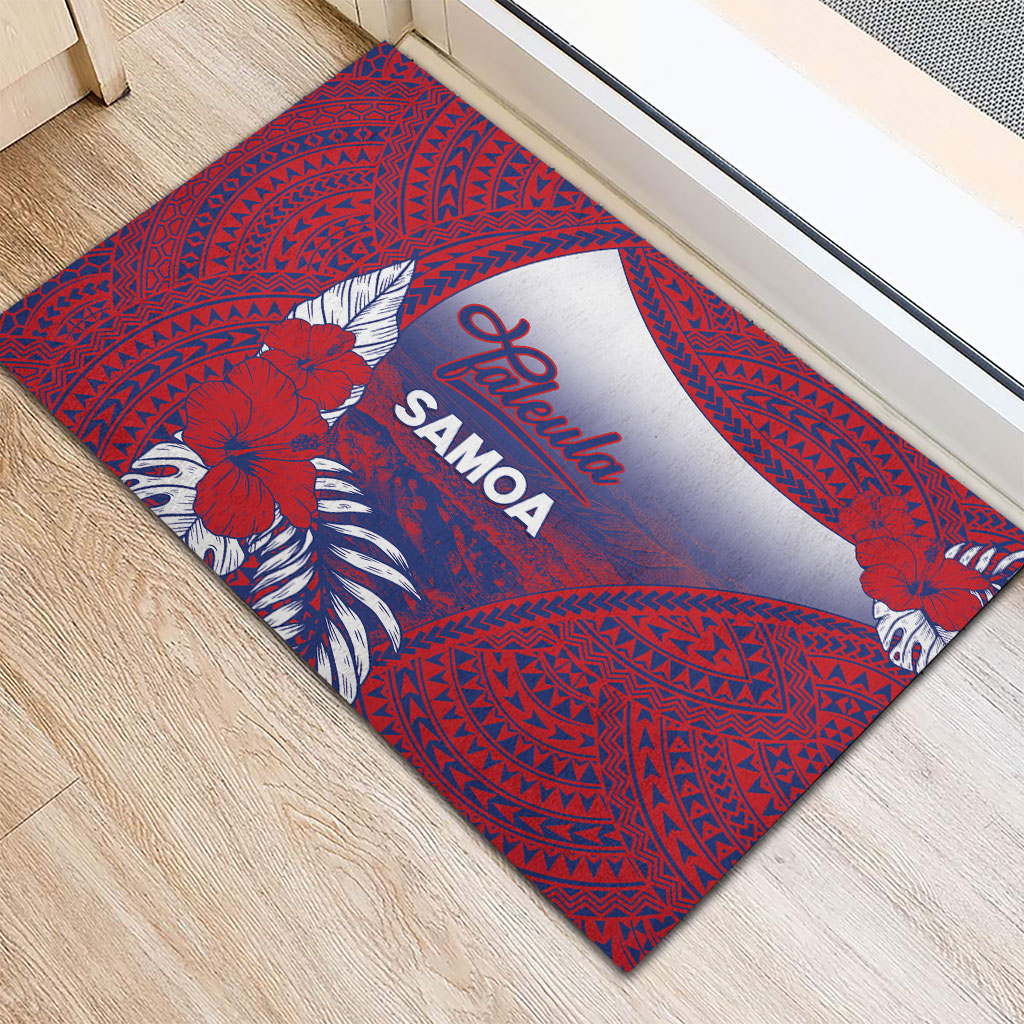 Faleula Samoa Village Rubber Doormat Falefa Valley Polynesian Tribal Hibiscus Floral