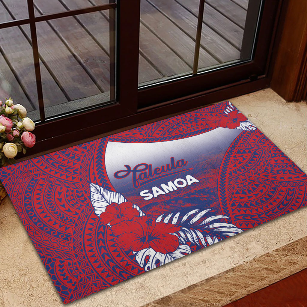 Faleula Samoa Village Rubber Doormat Falefa Valley Polynesian Tribal Hibiscus Floral