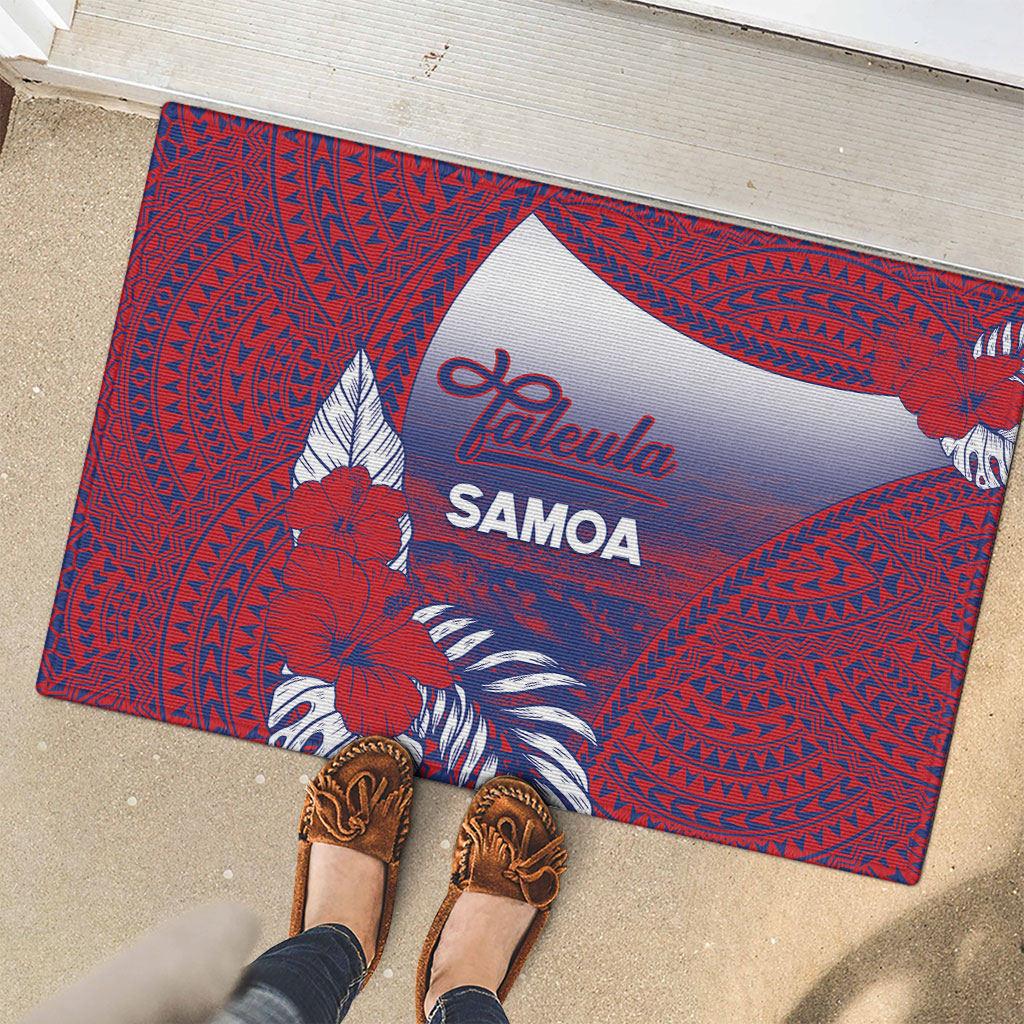 Faleula Samoa Village Rubber Doormat Falefa Valley Polynesian Tribal Hibiscus Floral