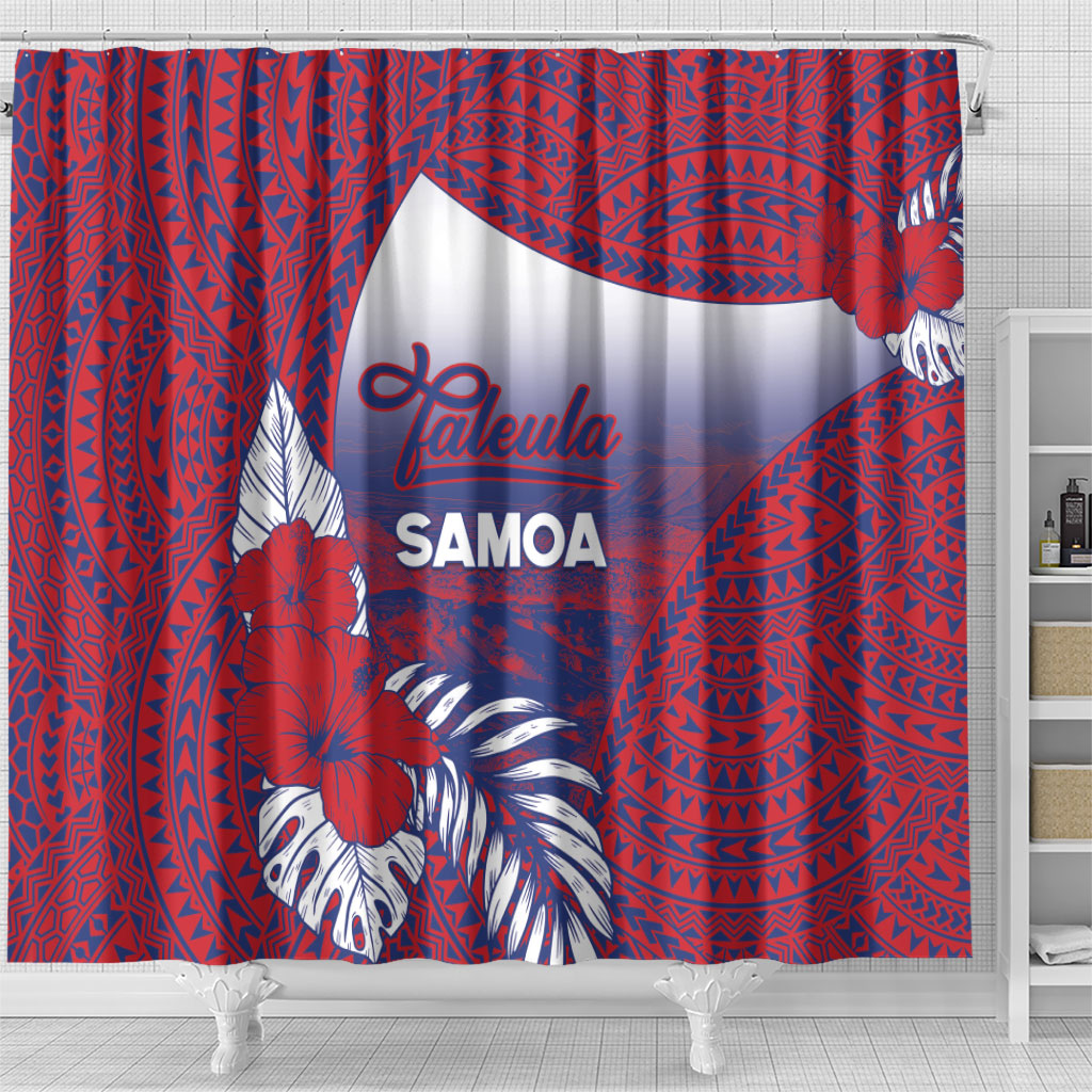 Faleula Samoa Village Shower Curtain Falefa Valley Polynesian Tribal Hibiscus Floral