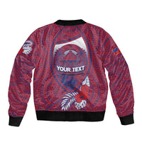 Personalised Faleula Samoa Village Sleeve Zip Bomber Jacket Falefa Valley Polynesian Tribal Hibiscus Floral