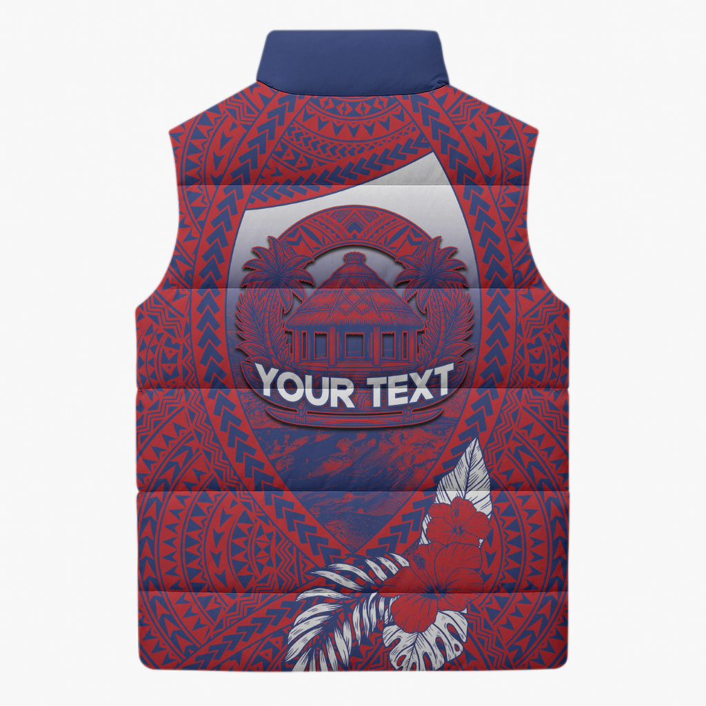 Personalised Faleula Samoa Village Sleeveless Puffer Jacket Falefa Valley Polynesian Tribal Hibiscus Floral