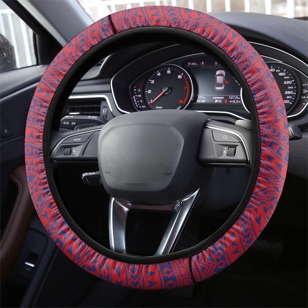 Faleula Samoa Village Steering Wheel Cover Falefa Valley Polynesian Tribal Hibiscus Floral