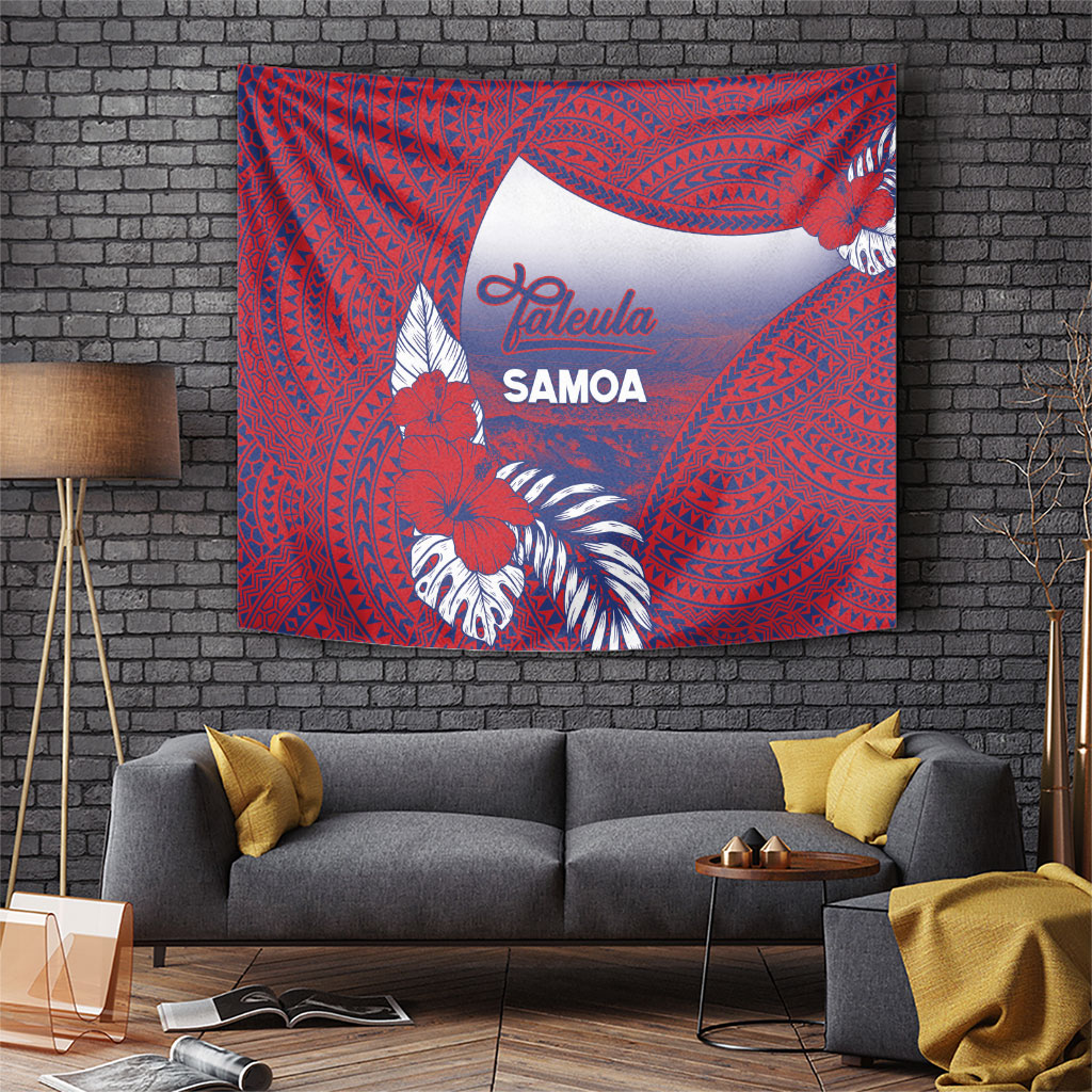 Faleula Samoa Village Tapestry Falefa Valley Polynesian Tribal Hibiscus Floral