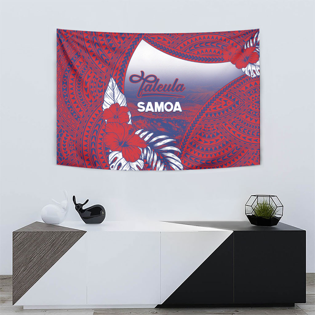 Faleula Samoa Village Tapestry Falefa Valley Polynesian Tribal Hibiscus Floral